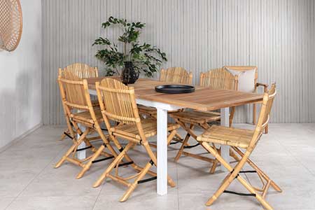 table de jardin avec rallonge en teck et aluminium blanc